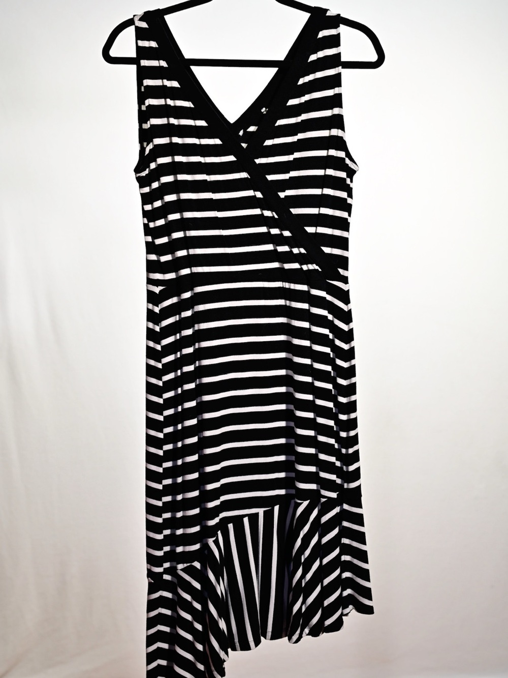 Black & White Striped Sleeveless Wrap Dress